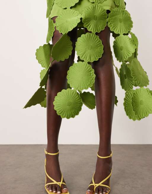 ARRANGE cutwork floral midi dress with fringe hem in green
