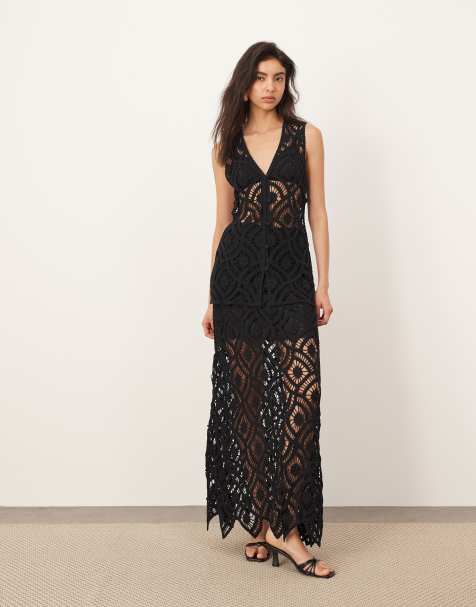ARRANGE crochet a-line maxi skirt co ord in black