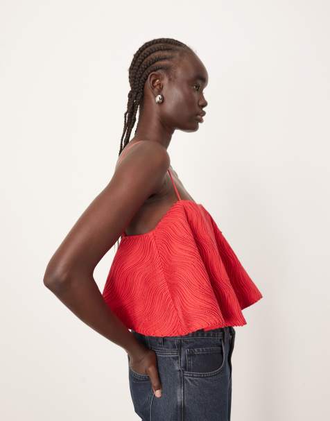 ARRANGE wavey texture structured trapeze cami top in red