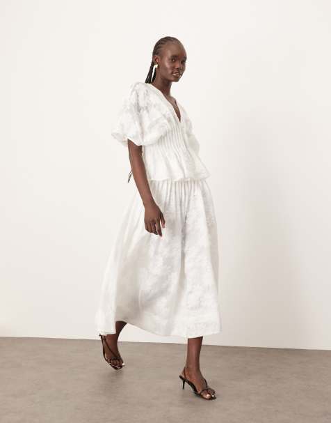 ARRANGE daisy organza pintuck dropped waist midi skirt in white (part of a set) - view 1