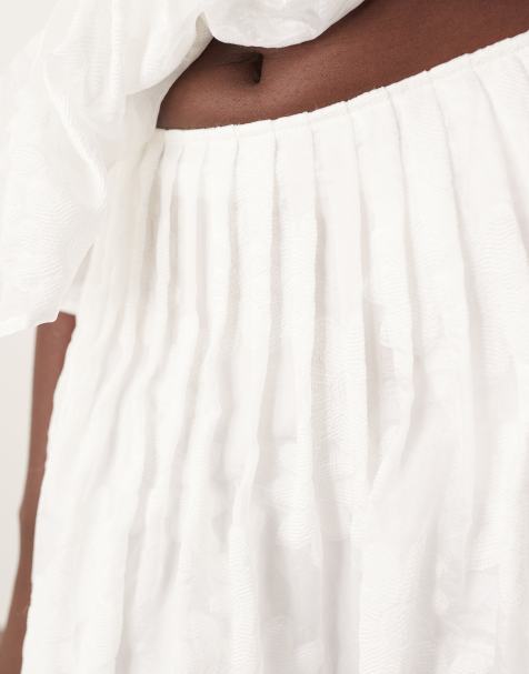 ARRANGE daisy organza pintuck dropped waist midi skirt in white (part of a set) - view 1