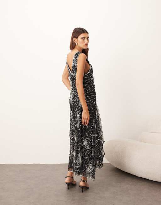 ARRANGE deco linear embellished asymmetric midi dress, 4 of 4