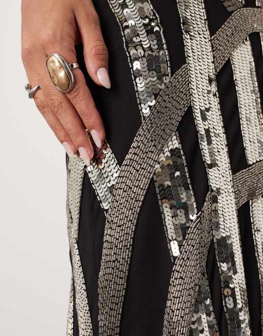 ARRANGE  deco linear embellished maxi skirt in black