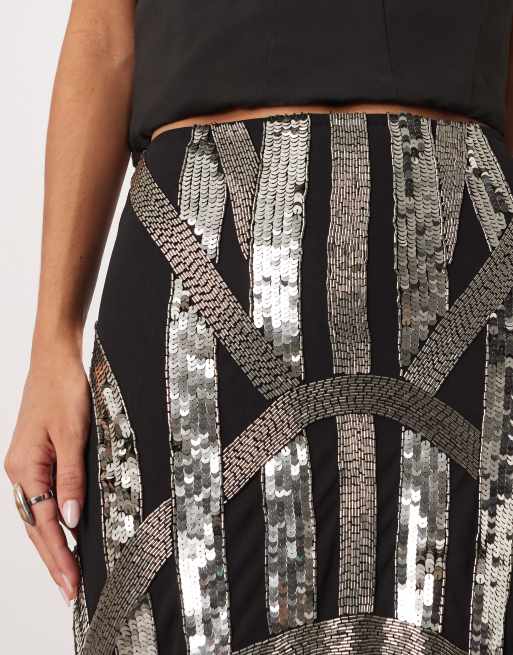 ARRANGE  deco linear embellished maxi skirt in black