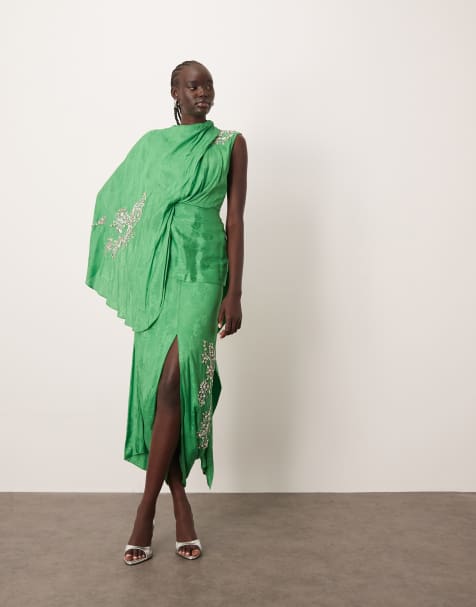 ARRANGE – Decon – Midikleid in Grün mit strassbesetztem Motiv und Flügelärmel - view 1