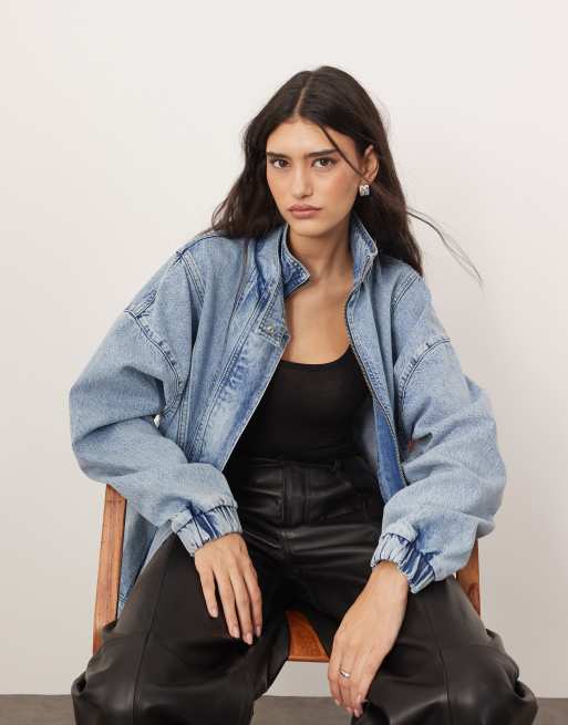 ARRANGE denim bomber jacket with seam detail in 90's light wash