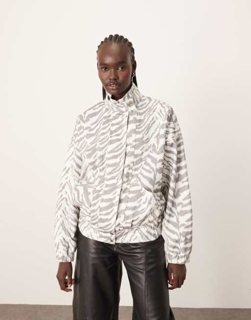 ARRANGE denim bomber jacket with seam detail in tiger print, 2 of 4