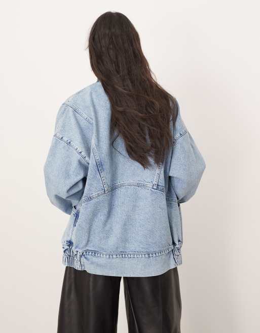 ARRANGE - Denim bomberjack met naaddetail in jaren 90 blauw met lichte wassing, 2 van 4