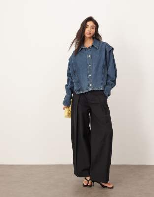 Arrange Denim Boxy Shacket With Pleat Details In Blue
