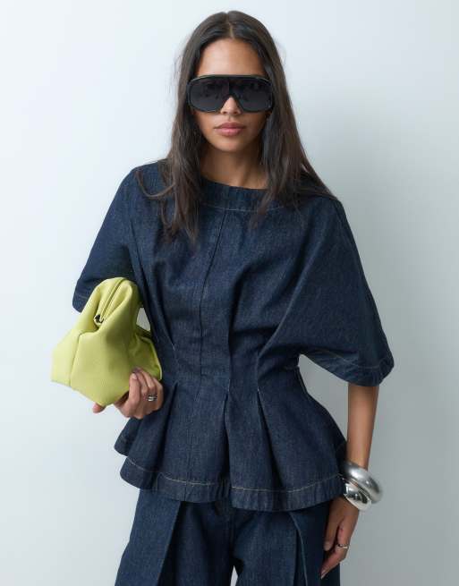 ARRANGE denim top and pleat detail trousers co-ord in indigo, 4 of 5