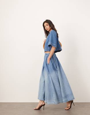 Arrange Denim Crop Tab Detail Top