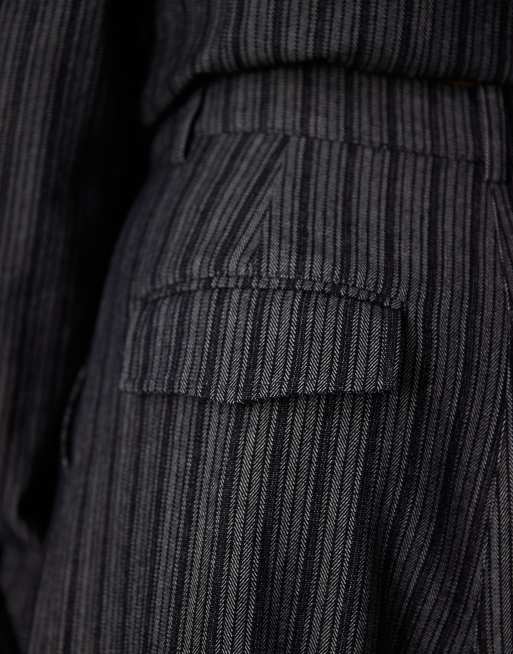 ARRANGE denim jacquard wide leg pants in indigo (Part of a set), 5 of 5