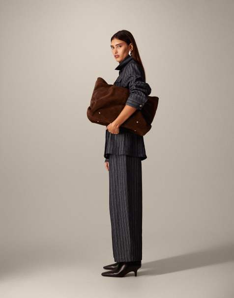 ARRANGE denim jacquard wide leg trouser co ord in indigo - view 1