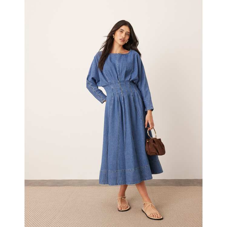 midi denim dress with sleeves Indigo Shirt Do Not Bleach Midi Denim Shirt Dress with