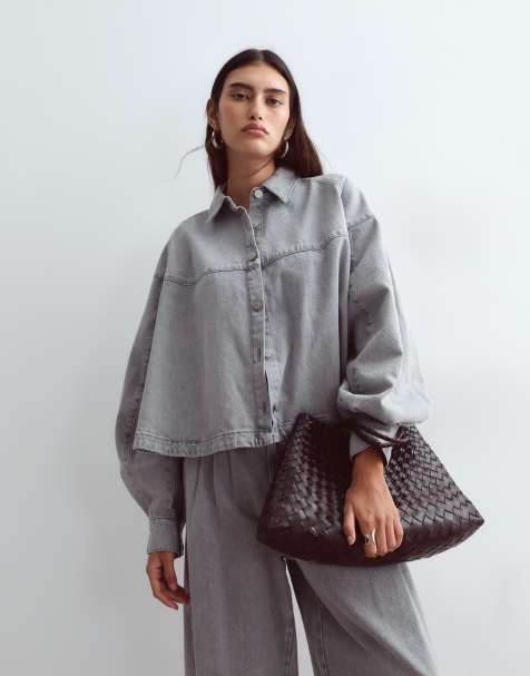 ARRANGE denim oversized shirt co-ord in grey wash - view 1