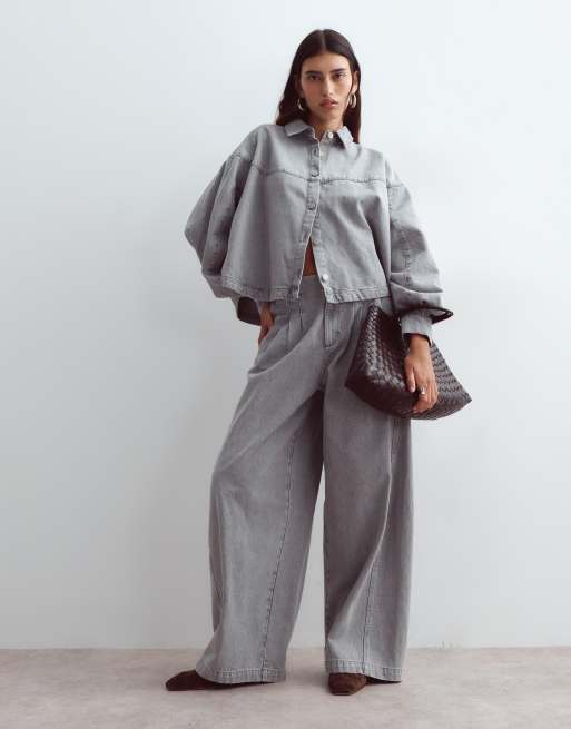 ARRANGE denim oversized shirt in grey wash (part of a set), 2 of 4