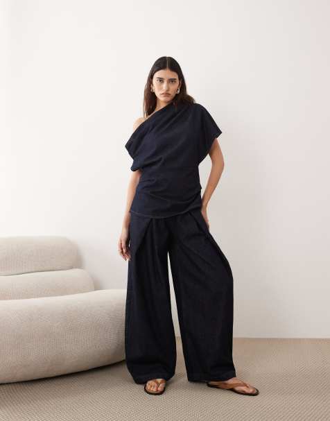 ARRANGE denim pleat detail pants in indigo - part of a set - view 1