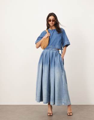 Arrange Denim Pleat Midi Skirt