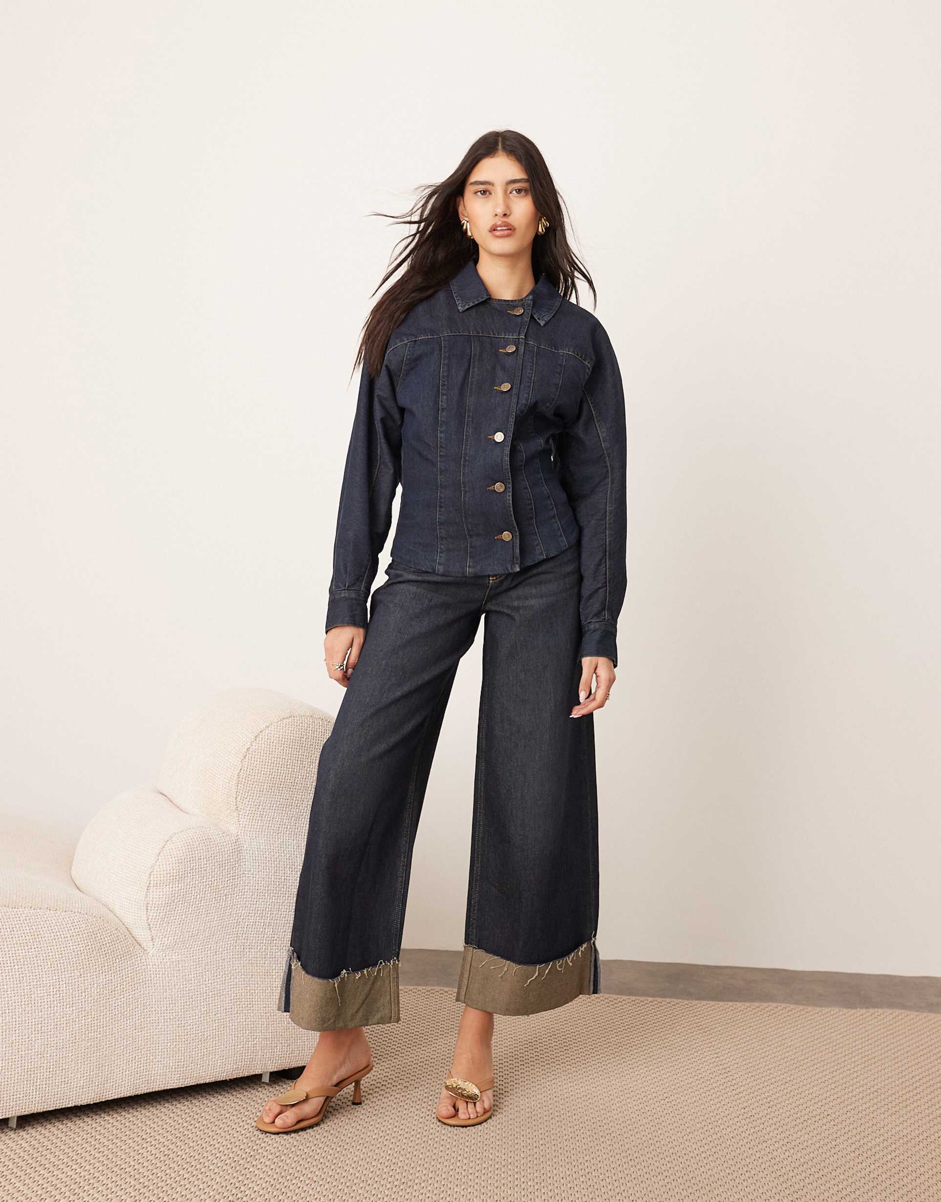 arrange denim sculpted jacket with button detail in indigo