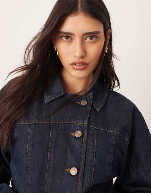 ARRANGE denim sculpted jacket with button detail in indigo, 2 of 4