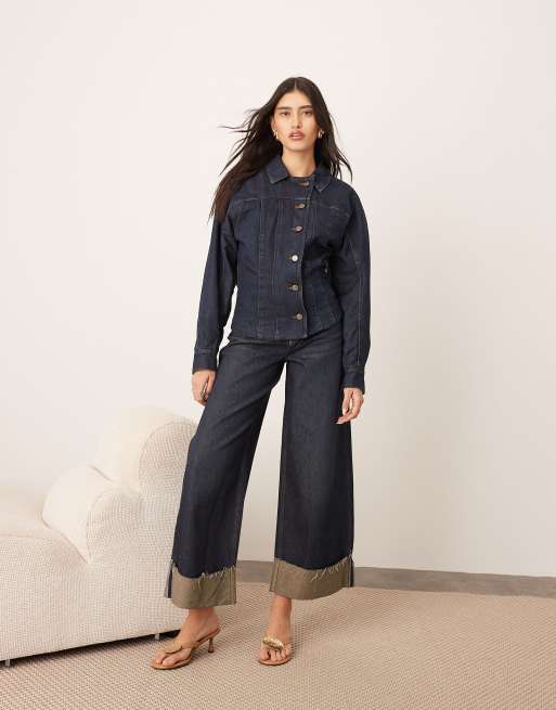 ARRANGE denim sculpted jacket with zip up detail in indigo