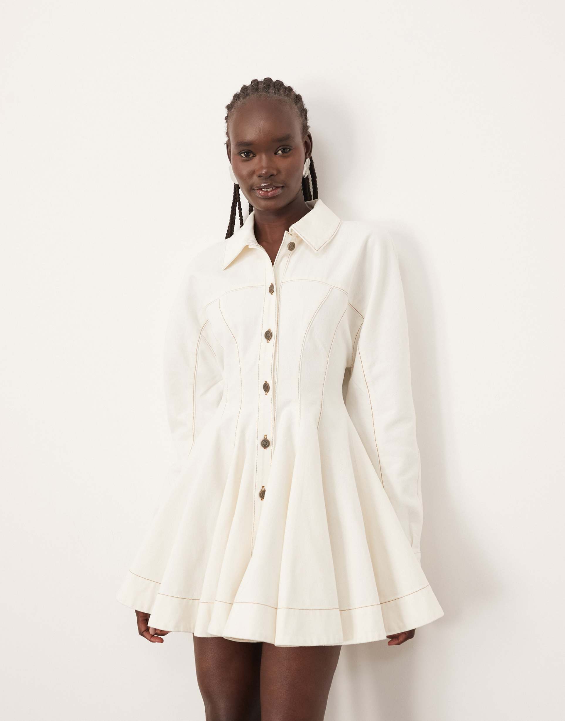arrange denim sculpted mini dress in off white