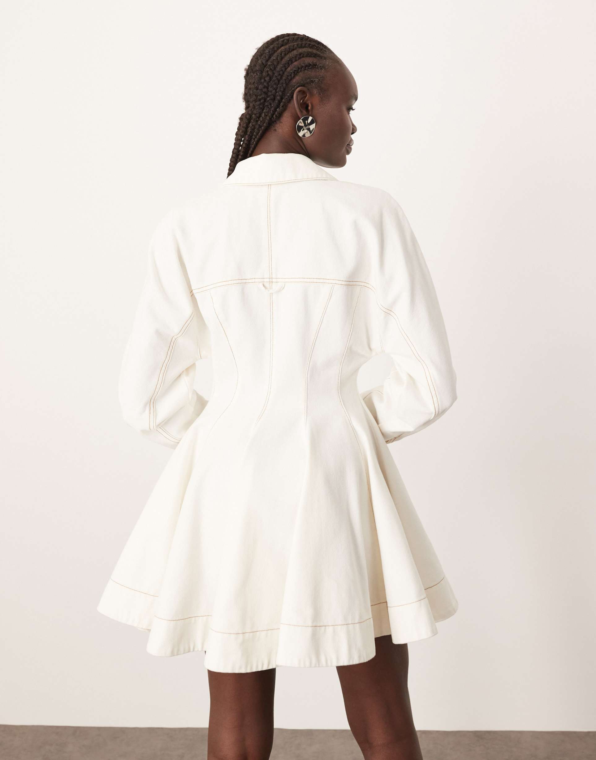 arrange denim sculpted mini dress in off white