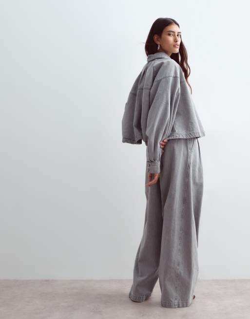 ARRANGE denim set med vida ben i grå tvätt, 3 av 5
