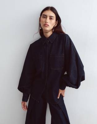 Arrange Denim Shirt Co-ord With Volume Sleeves In Blue