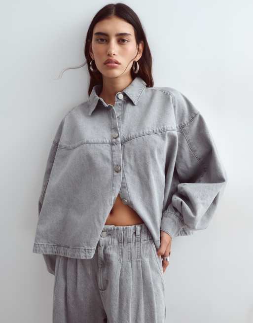 ARRANGE denim wide leg jean co-ord in grey wash, 4 of 5
