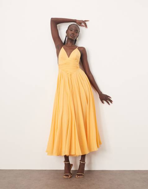 ARRANGE diamond waist super full midi dress in washed apricot - view 1