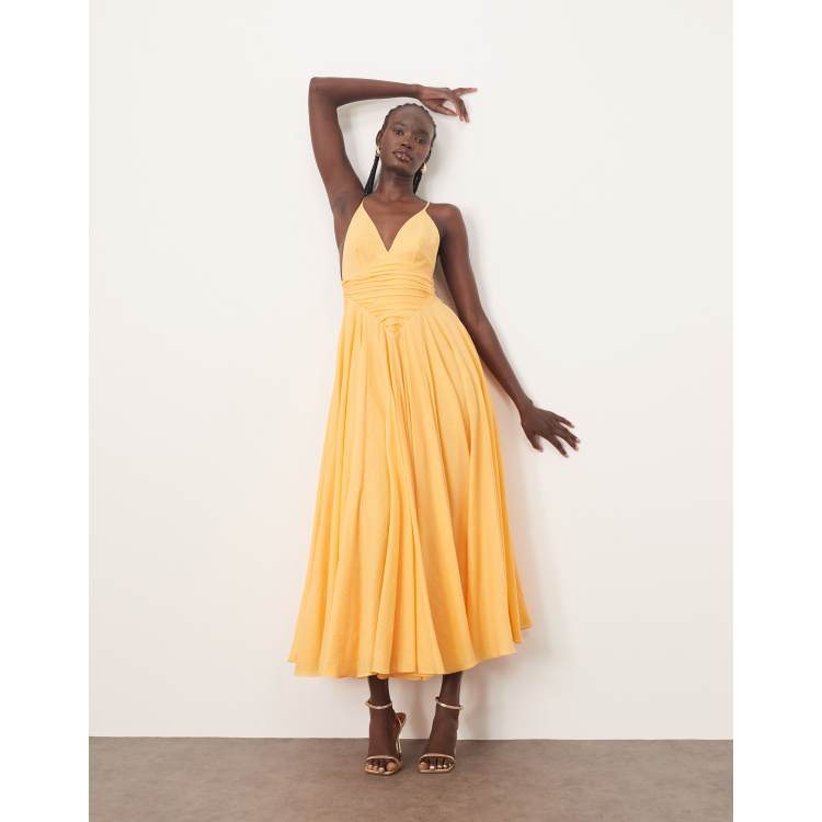 ARRANGE diamond waist super full midi dress in washed apricot | ASOS