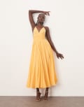 [ARRANGE] ARRANGE diamond waist super full midi dress in washed apricot-Orange 6 Washed Apricot