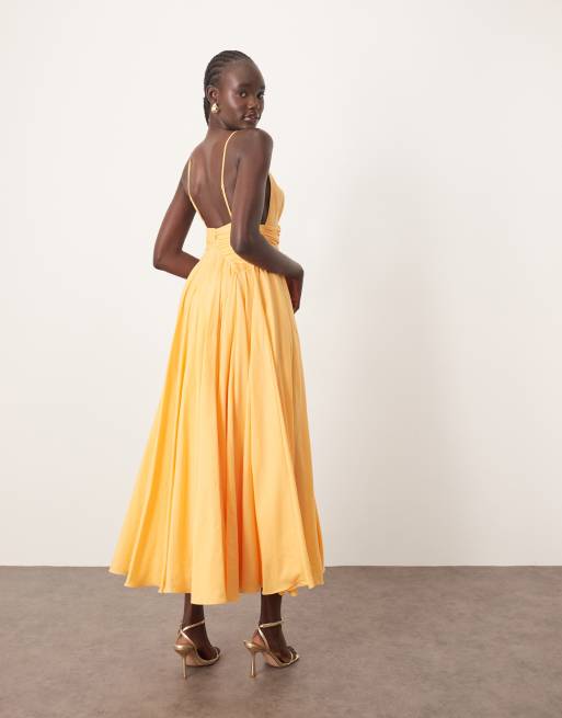 ARRANGE diamond waist super full midi dress in washed apricot, 4 of 4