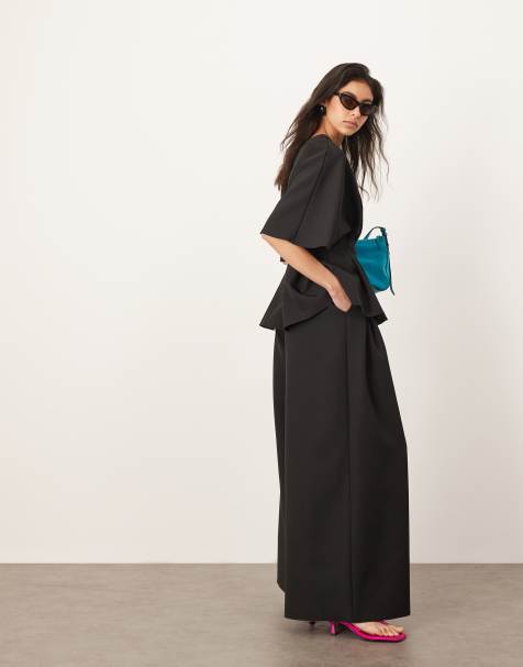 ARRANGE pleat waist tailored wide leg trouser co-ord in black