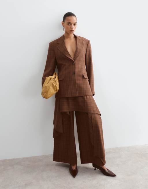 ARRANGE dopasowane spodnie z szerokimi nogawkami z zestawu w kratę, 5 z 5