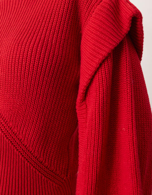 ARRANGE – Dopasowany czerwony dzianinowy sweter z ozdobnymi ramionami, 3 z 4