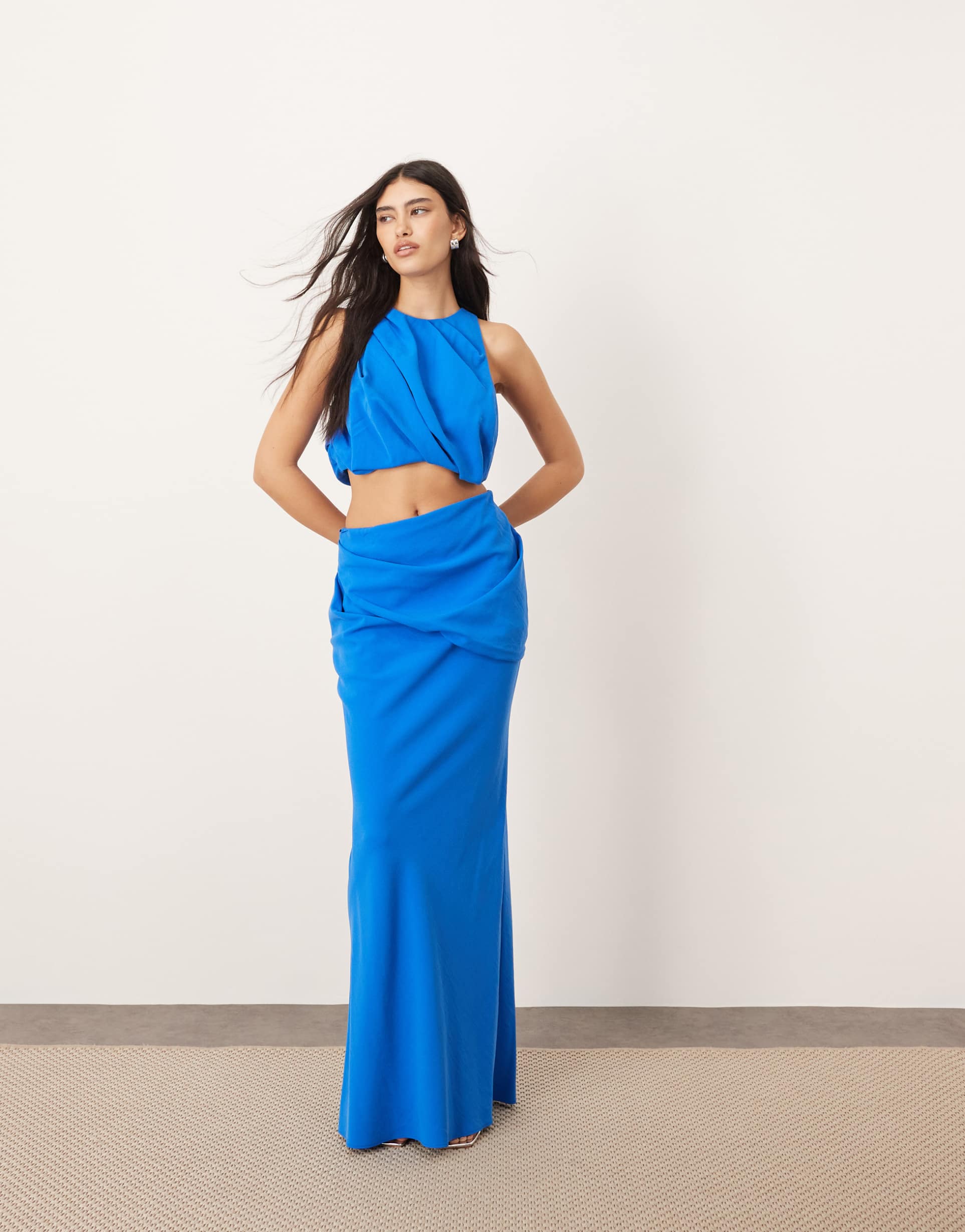 arrange drape detail maxi skirt in bold blue - part of a set