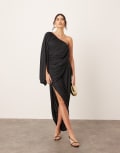 [ARRANGE] ARRANGE drape one shoulder maxi dress with tulip skirt in black 8 Black