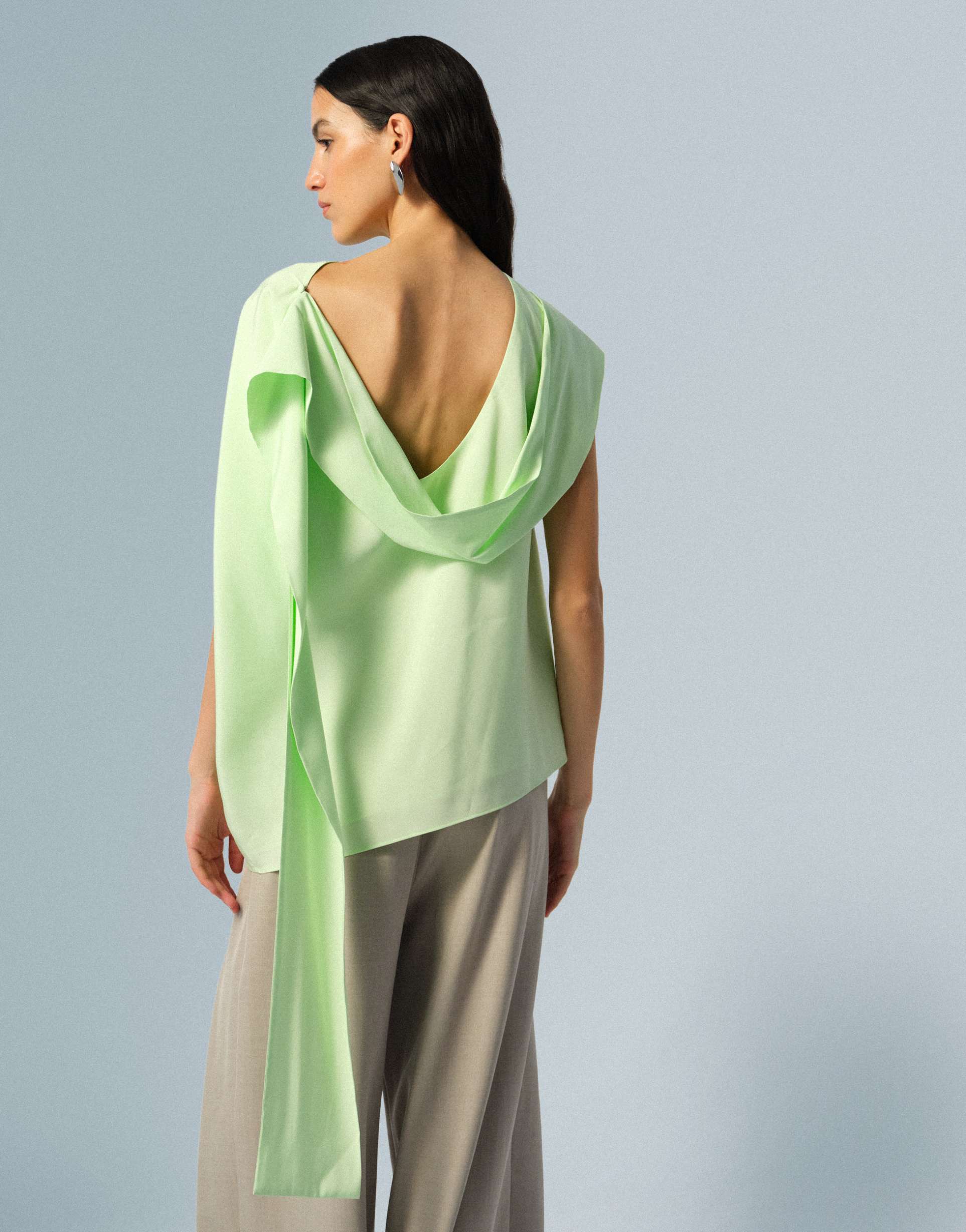 arrange drape open back top in soft lime