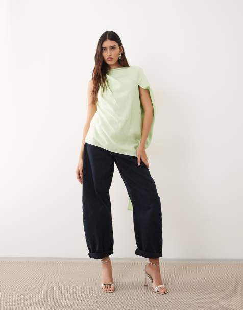 ARRANGE drape open back top in soft lime