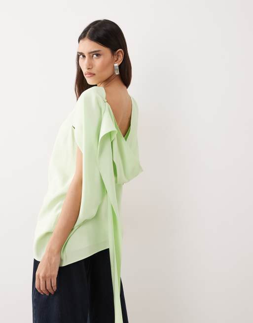 ARRANGE drape open back top in soft lime, 2 of 4