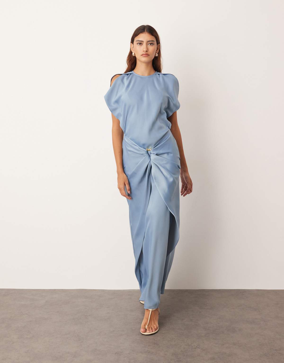 ARRANGE drape split sleeve maxi dress with metal trim in blue