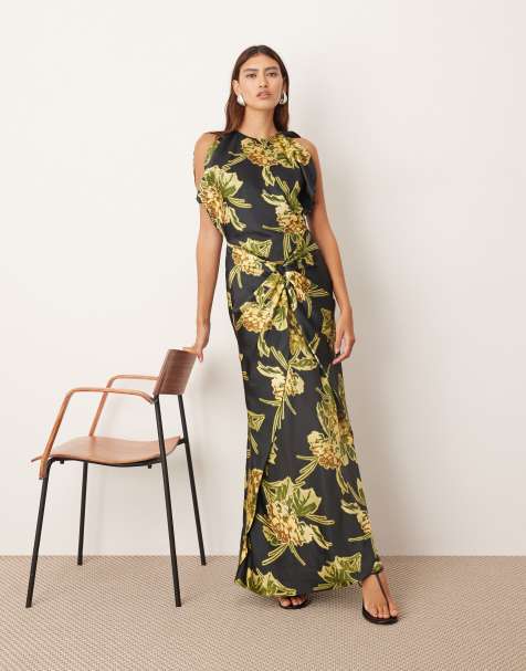 ARRANGE drape split sleeve maxi dress with metal trim in floral print - view 1