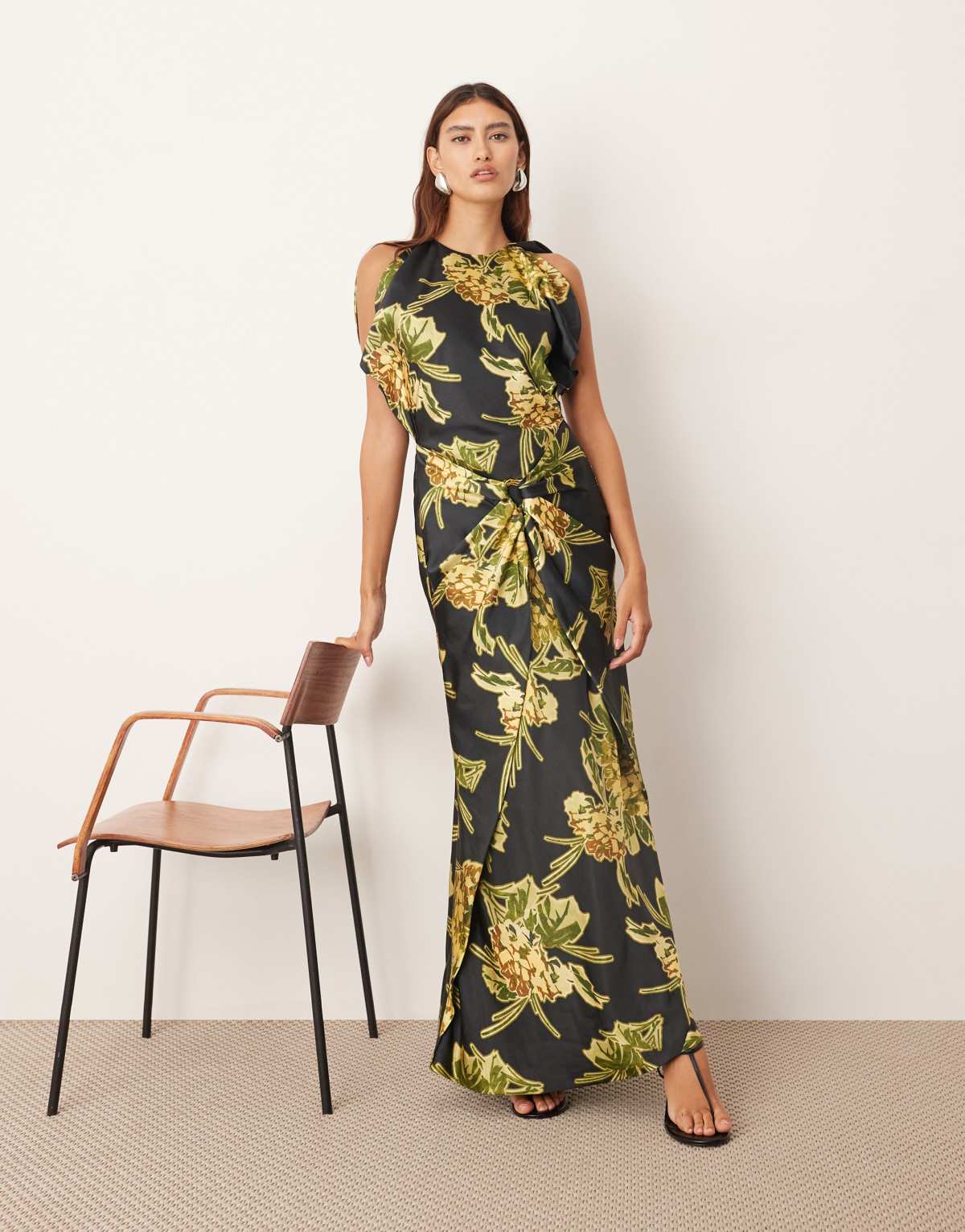ARRANGE drape split sleeve maxi dress with metal trim in floral print