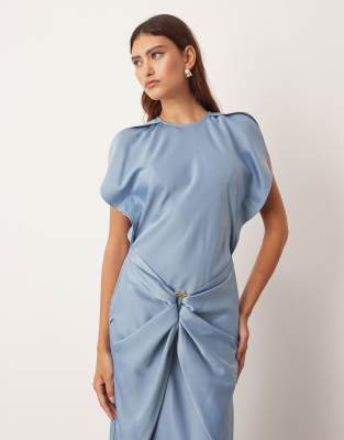 Arrange Drape Split Sleeves Maxi Dress With Metal Trim In Blue