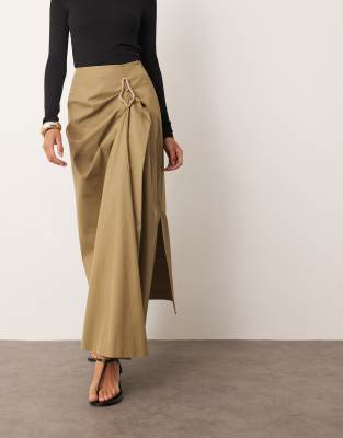Arrange Drape Structured Maxi Skirt With Metal Trim In Neutral