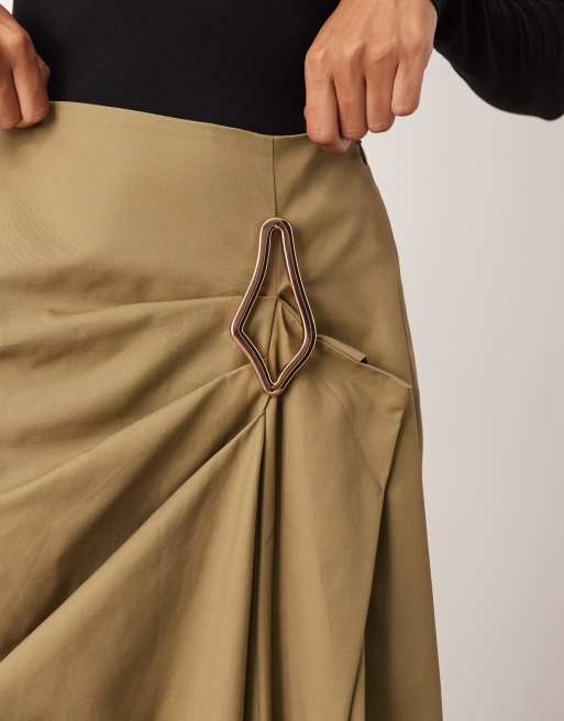 ARRANGE drape structured maxi skirt with metal trim in camel