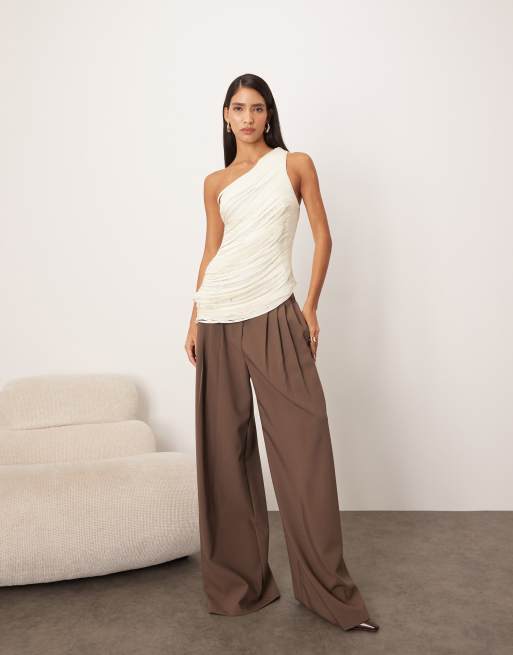 ARRANGE draped fringe one shoulder top in winter white, 2 of 4