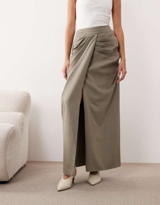 ARRANGE draped tailored maxi skirt in gray, 4 of 5